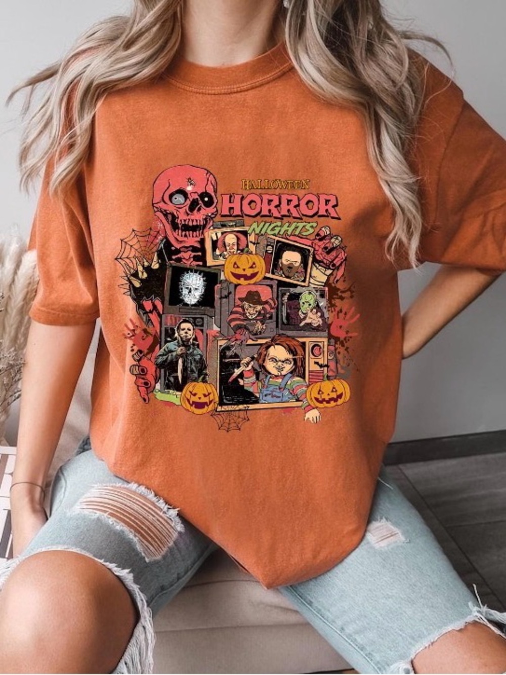 Vintage 90s Halloween Horror Nights Comfort Color Tee, Halloween Movie Character